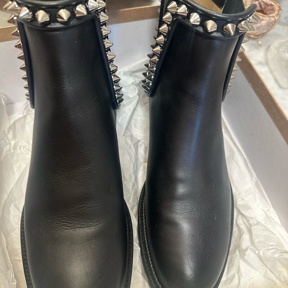 Christian Louboutin Black Leather Studded Chelsea Booties - Picture 7 of 8